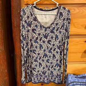 Westport Long Sleeve Paisley Top - Cream and Navy